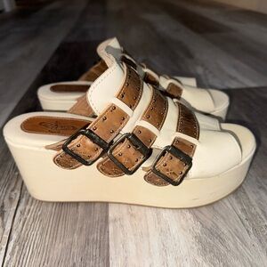 Freebird Cream and Brown Platform Sandals
